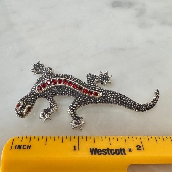 Vintage Emmons Salamander Lizard Brooch Pin Red Rhinestone Silver-Tone Metal - Picture 11 of 12